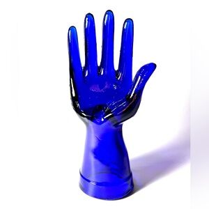 Mid Century Vintage Cobalt Blue Glass Hand Sculpture